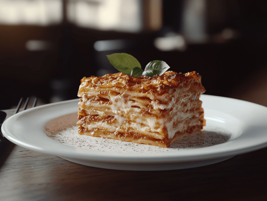 A slice of Barilla lasagna showing distinct layers of pasta, sauce, and cheese. Barilla Lasagna Recipe