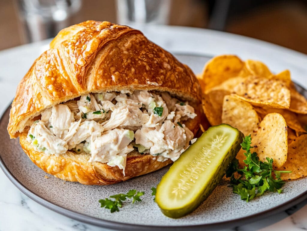 Chicken Salad Chick Menu 4 A chicken salad sandwich and wrap served with chips.
