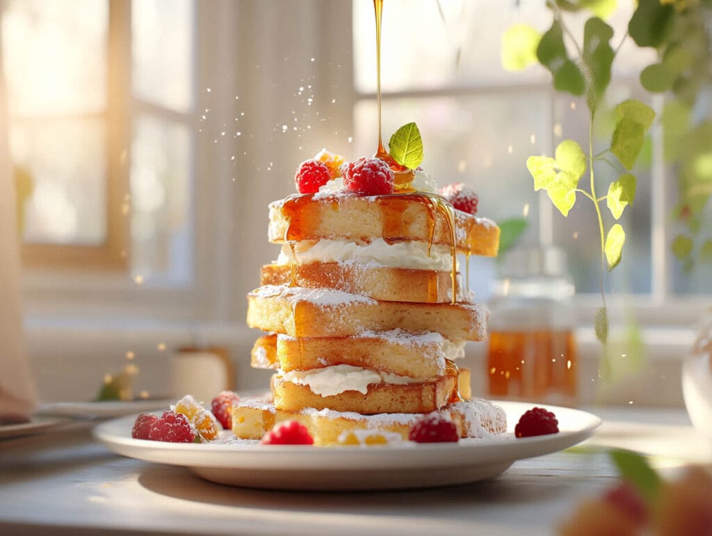 Stacked French toast with toppings