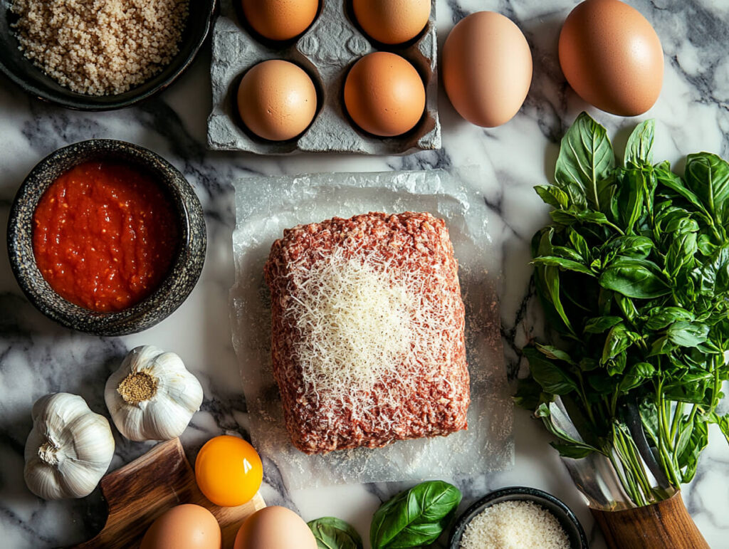 Italian Meatloaf Recipe ingredients on a kitchen countertop